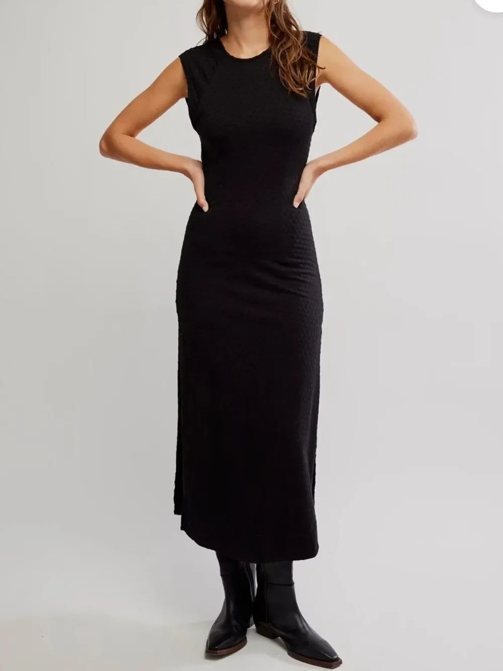 NEW FREE PEOPLE eventide midi dress in black combo